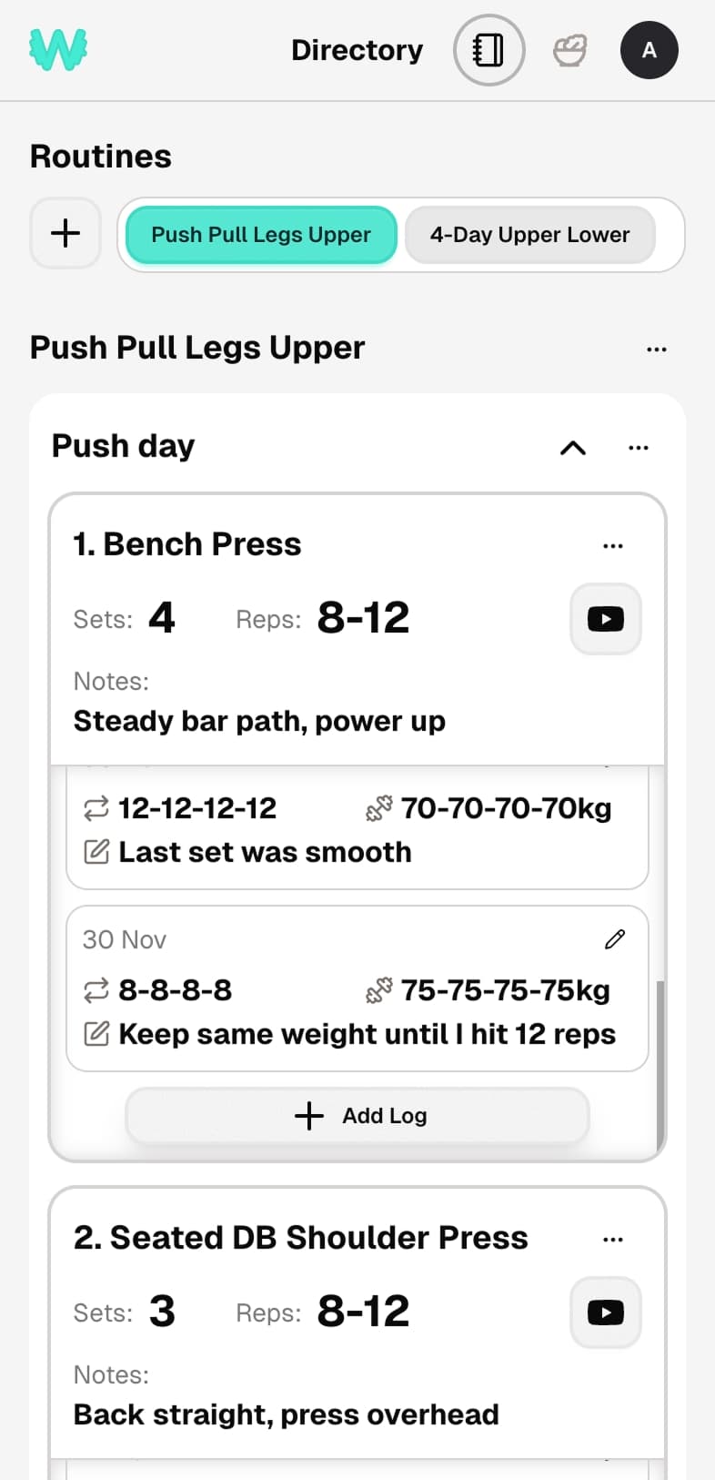 Workout plan screenshot
